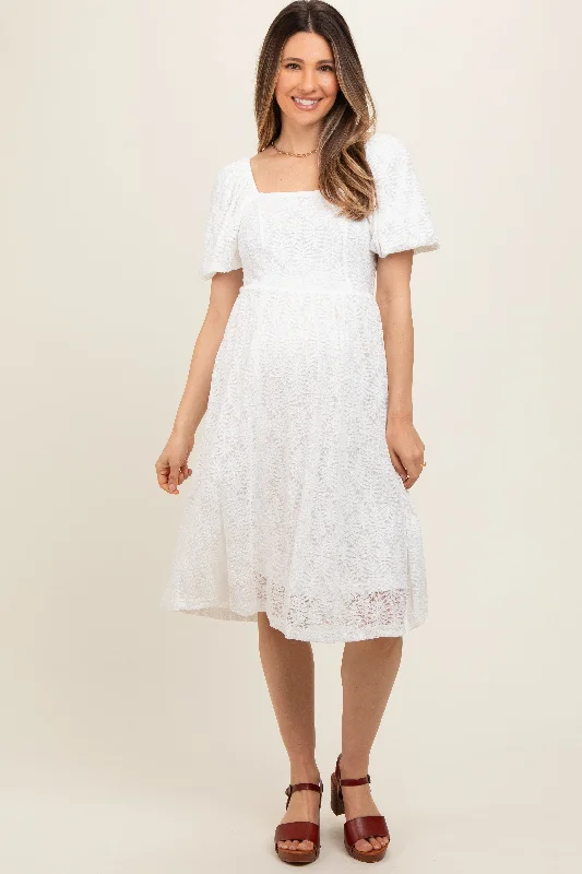 Women's maternity dress casual chic -Ivory Lace Square Neck Maternity Dress