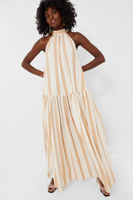 Women's midi dress yellow -Sand Stripe Midi Marlowe Dress