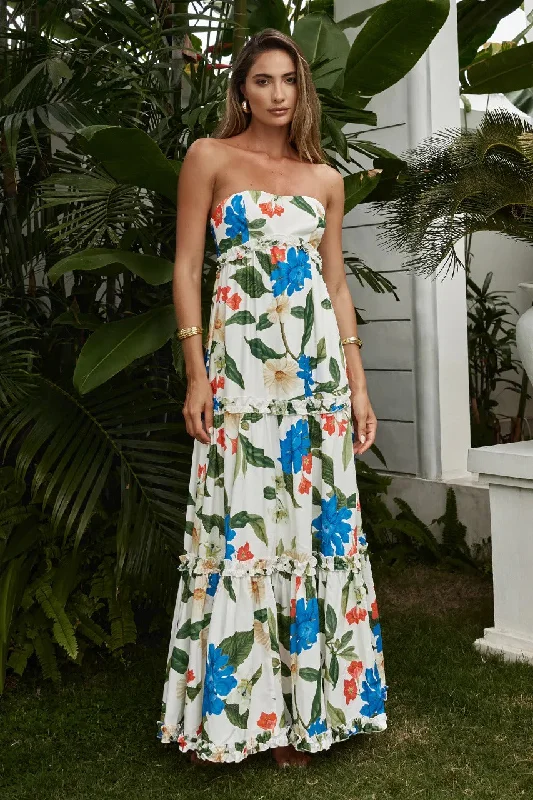 Ladies maxi dress spring -Dario Maxi Dress - White Floral