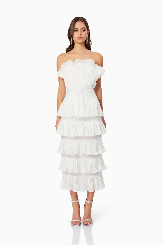 Women's midi dress cut out -Maya Pleated Midi Dress - White