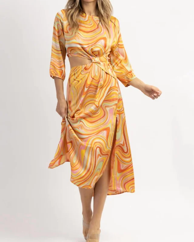 Ladies maxi dress cowl neck -Sundown Marble Maxi Dress In Yellow | Yellow