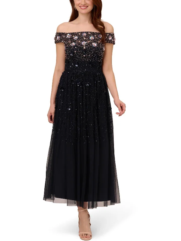 Ladies party dress embroidered -Womens Sequin Beaded Cocktail And Party Dress