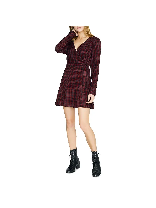 Ladies party dress stunning -Upbeat Womens Faux Wrap Plaid Party Dress