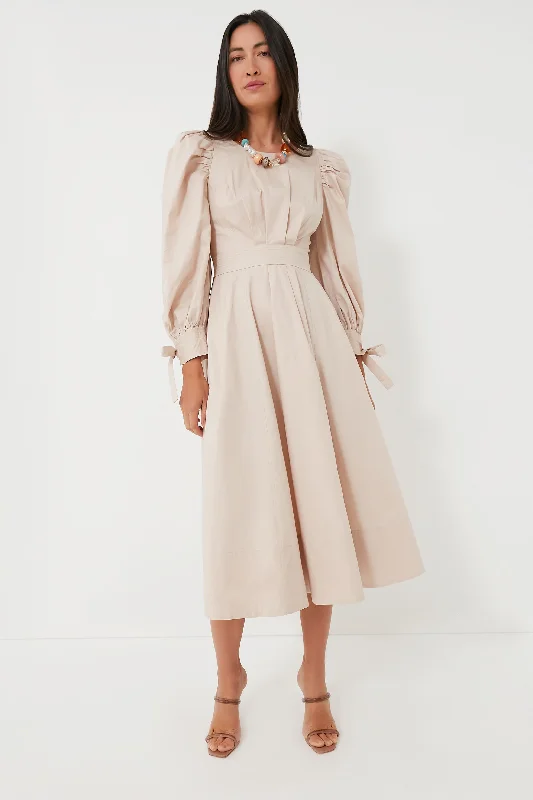 Women's midi dress suede -Stone Beige Leighton Midi Dress