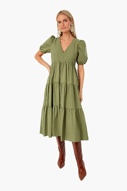 Women's midi dress travel -Green Tiered Penny Midi Dress