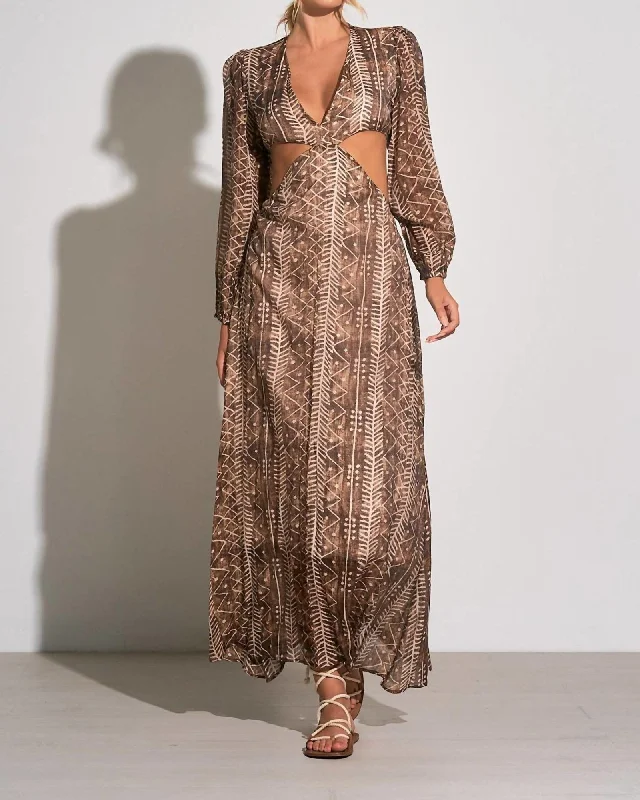 Ladies maxi dress overlay -Puerto Vallarta Cut-Out Maxi Dress In Brown Tulum | Brown Tulum