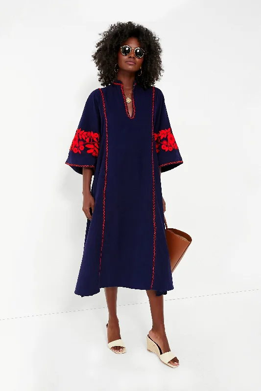 Women's midi dress feminine -Navy and Red Rachel Midi Dress