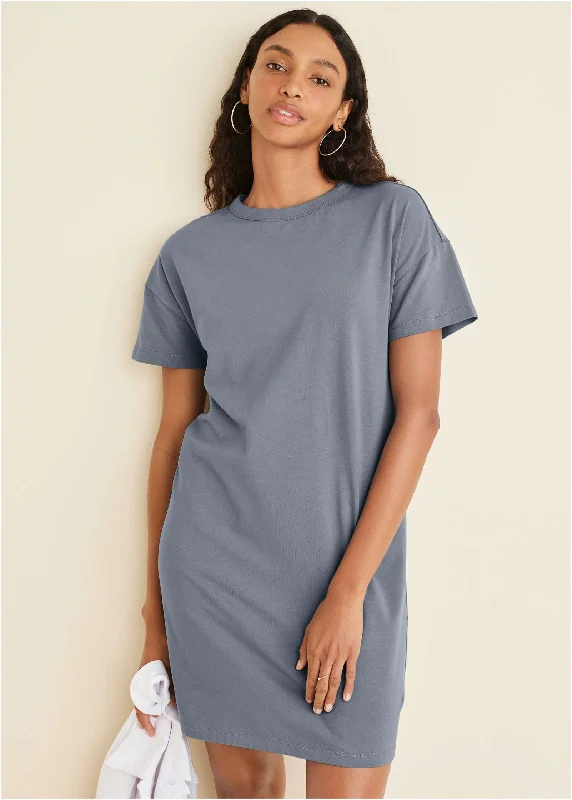 Women's shirt dress tailored collar -T-Shirt Dress - Seafog