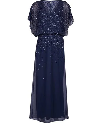 Ladies maxi dress scalloped -Danielle Navy Maxi Dress