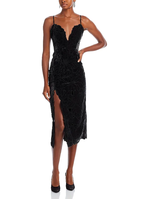 Ladies party dress spirited -Haven Womens Velvet Front Slit Cocktail And Party Dress