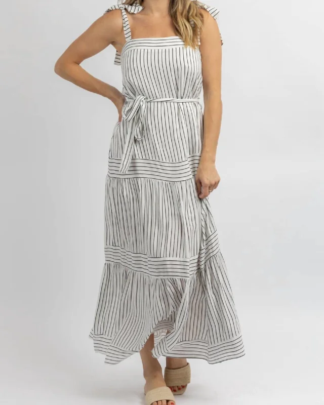 Ladies maxi dress relaxed fit -Coastline Tie Belt Maxi Dress In White | White