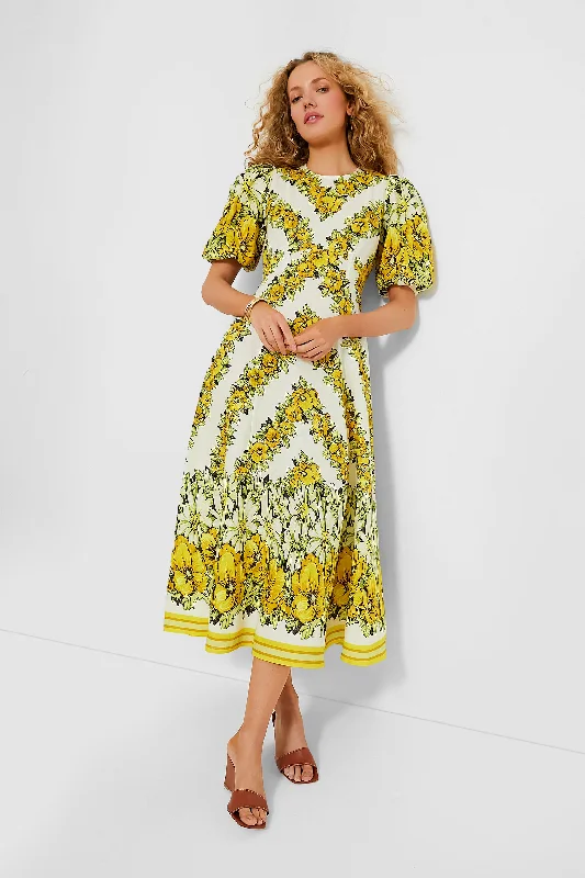 Women's midi dress ruffle -Yellow Gisela Midi Dress