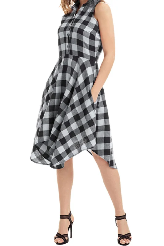 Women's shirt dress loose weave -Iyasson Gingham Sleeveless Shirt Dress