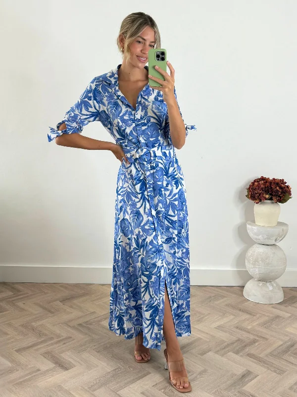 Women's shirt dress summer office -Daphne Belted Shirt Dress / Palm Print