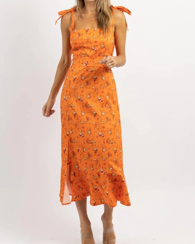 Women's midi dress prom -Last Dance Tie Strap Midi Dress In Orange | Orange