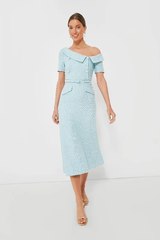 Women's midi dress pop -Blue Textured Woven Midi Dress