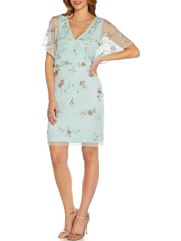 Ladies party dress head-turning -Womens Floral Embellished Cocktail and Party Dress