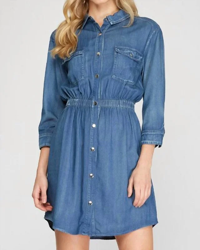 Women's shirt dress lightweight linen -Ailyn Chambray Shirt Dress in Blue Denim | Blue Denim