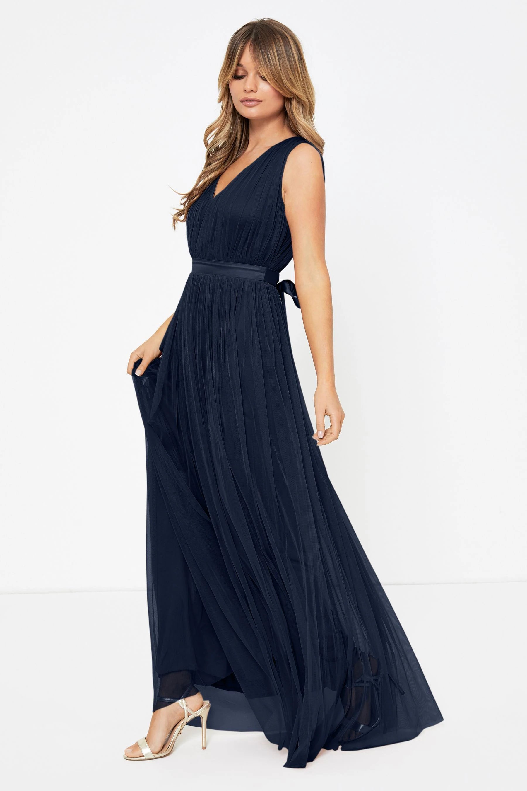 Ladies maxi dress rose -Navy Tulle Maxi Dress