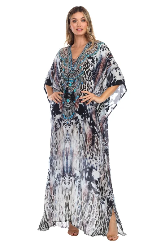 Ladies maxi dress soft fabric -Bohemian Clouded Leopard Long Caftan Maxi Dress