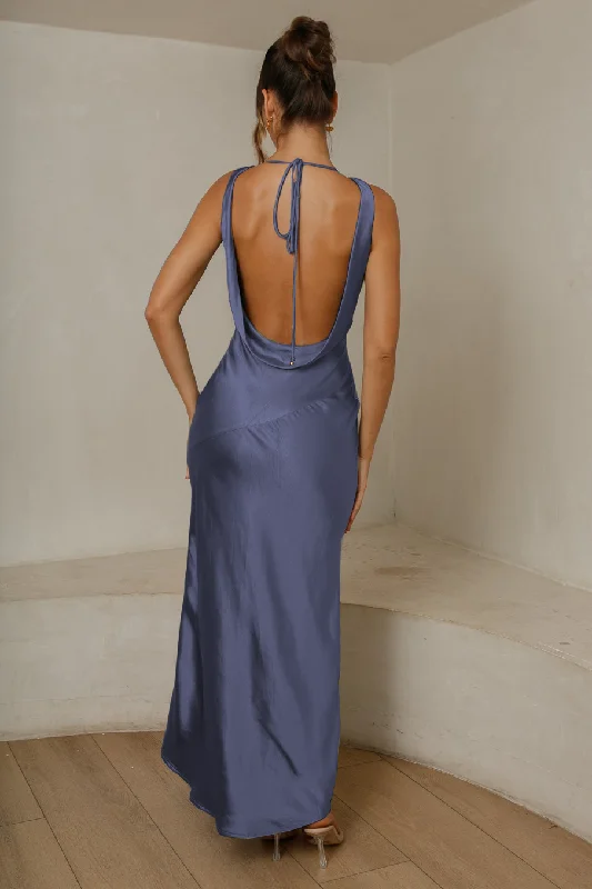 Ladies maxi dress airy -Cassandra Open Back Maxi Dress - Navy