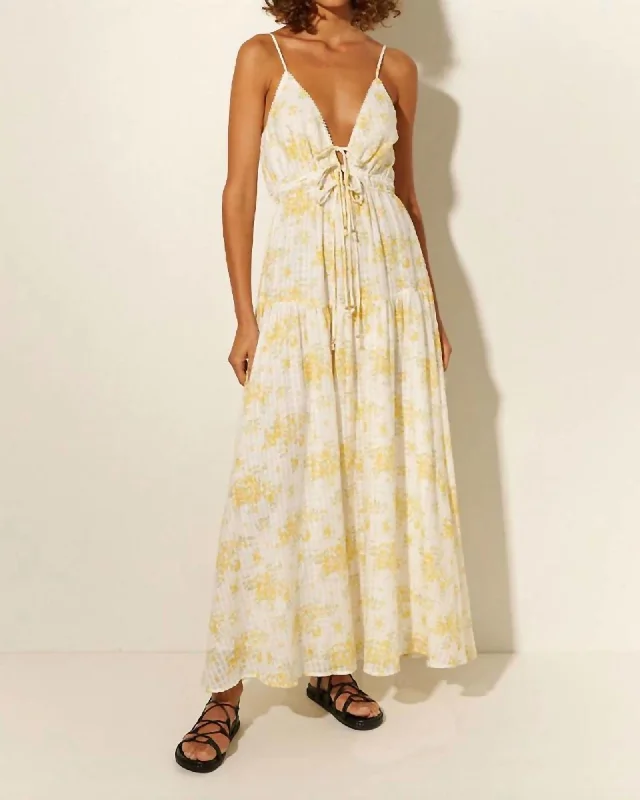 Ladies maxi dress red -Marielle Maxi Dress In Yellow Ditsy | Yellow Ditsy