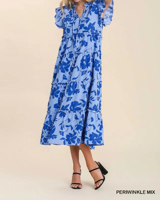 Ladies maxi dress curved hem -What Are You Doing To Me Maxi In Periwinkle Mix | Periwinkle Mix