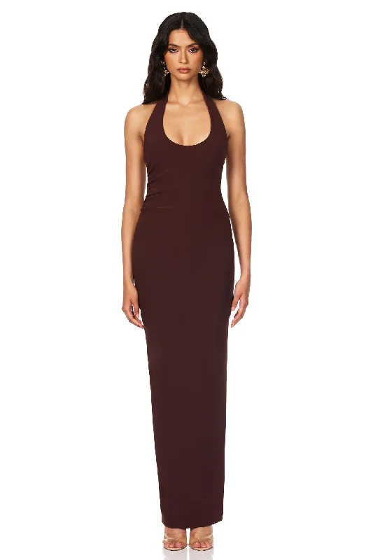 Ladies maxi dress flowy -Nookie Natalia Halter Maxi Dress - Chocolate