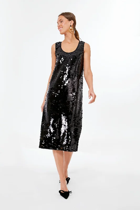 Women's midi dress moon print -Black Sequin Edie Midi Scoop Dress