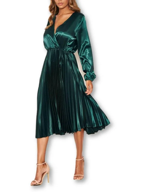 Ladies party dress trendy -Womens Surplice Long Cocktail and Party Dress