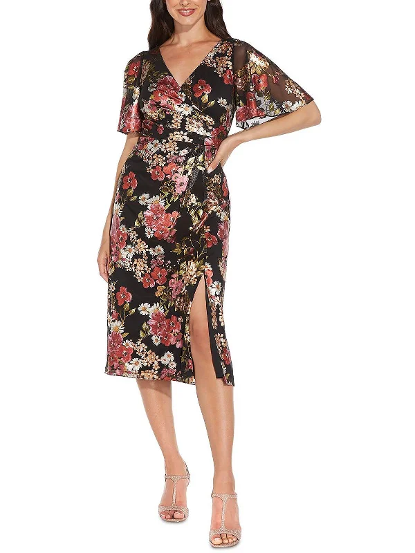 Ladies party dress onyx -Womens Floral Metallic Cocktail and Party Dress