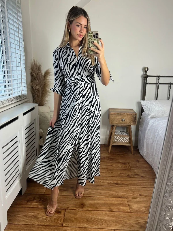 Women's shirt dress casual layer -Daphne Belted Shirt Dress / Zebra Print