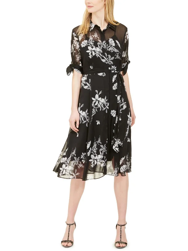 Women's shirt dress sharp collar -Womens Floral Long Shirtdress