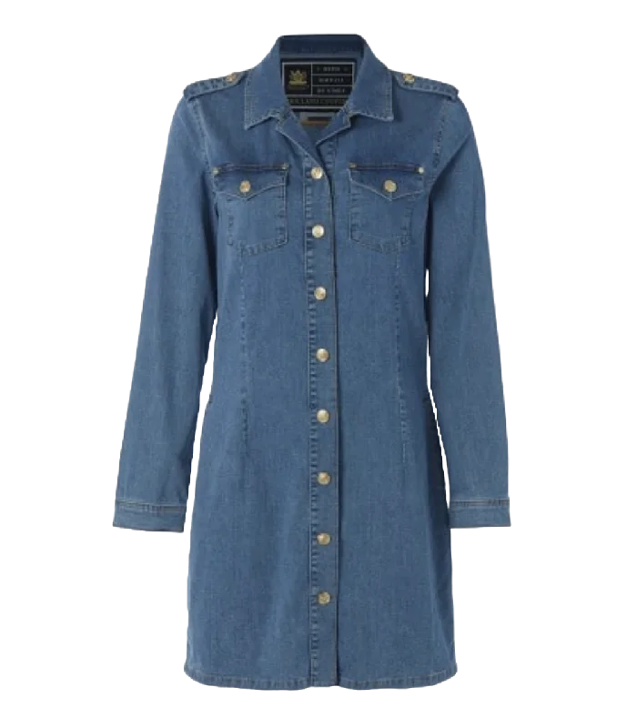 Women's shirt dress tailored twill -Holland Cooper Light Indigo Wash Denim Shirt Dress with pockets UK 16