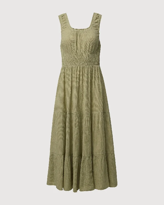 Women's midi dress birthday -Rachel Parcell | Scooped Ruffle Midi Dress | Sage