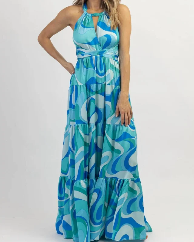 Ladies maxi dress formal -Paradiso Halter Maxi Dress In Multiblue | Multiblue