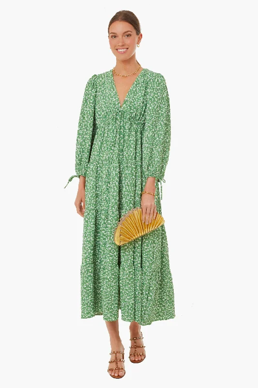 Women's midi dress boho -Green Ditsy Floral Mila Midi Dress