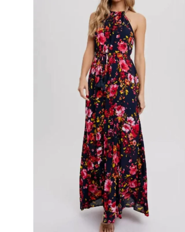 Ladies maxi dress blush -Halter Neck Maxi Dress in Navy | Navy