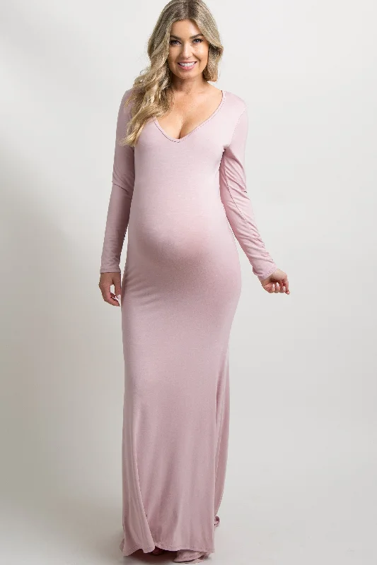 Women's maternity dress black -PinkBlush Pink Long Sleeve Photoshoot Maternity Gown/Dress