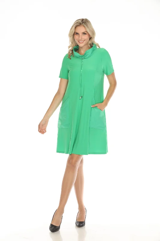 Women's shirt dress casual flow -Joseph Ribkoff Island Green Cowl Neck Short Sleeve T-Shirt Dress 231141S24