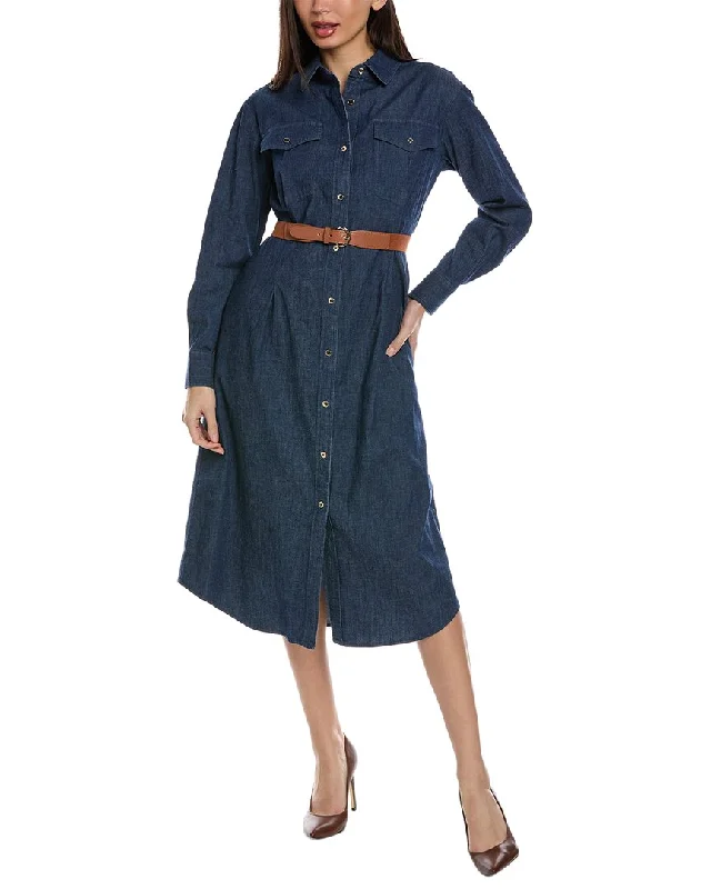 Women's shirt dress vintage denim -Jones New York Belted Denim Shirtdress