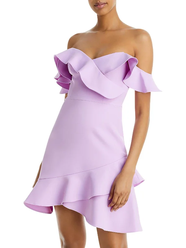 Ladies party dress playful -Malik Womens Ruffled One Shoulder Cocktail and Party Dress