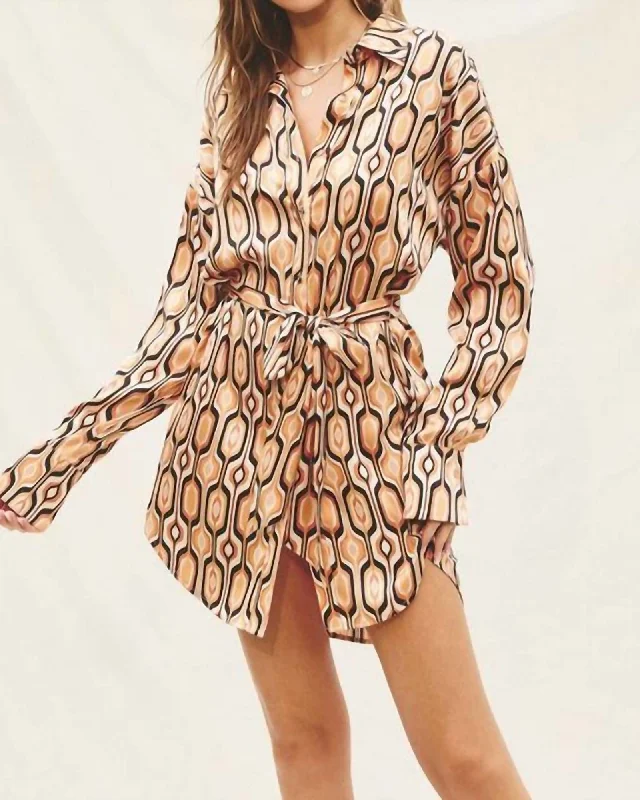 Women's shirt dress summer brunch -Tiger Eye Shirt Dress In Gold | Gold