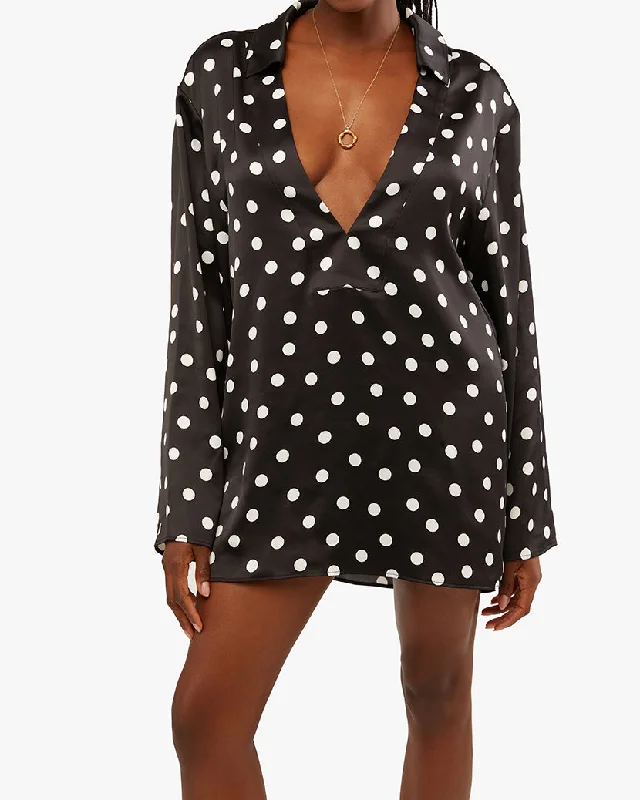 Women's shirt dress breezy fit -Caftan Oversized Polka Dot Shirtdress