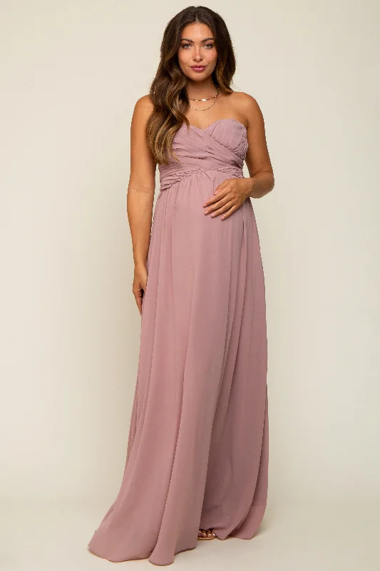 Women's maternity dress cut out -Mauve Sweetheart Convertible Chiffon Maternity Gown