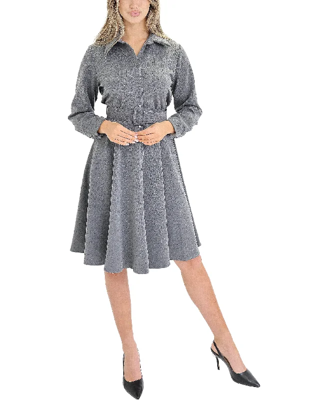 Women's shirt dress roll-tab sleeve -Crystal Accent Shirt Dress