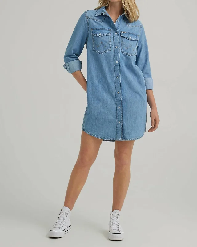 Women's shirt dress soft cotton -Loose Fit Denim Shirt Dress in Scarecrow Blue | Scarecrow Blue