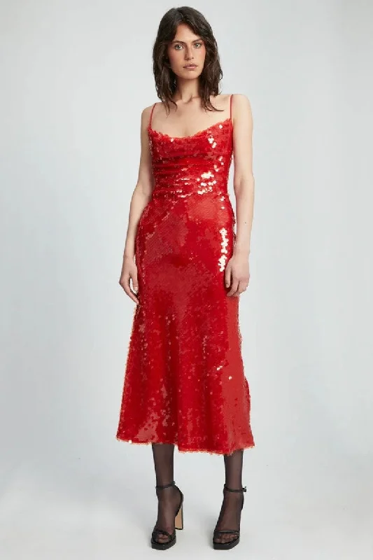 Ladies maxi dress rooftop -Karina Sequin Maxi Dress - Red