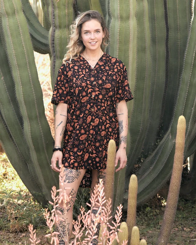 Women's shirt dress casual Fridays -Mystic Tattoo - Womens Shirt Dress - Black