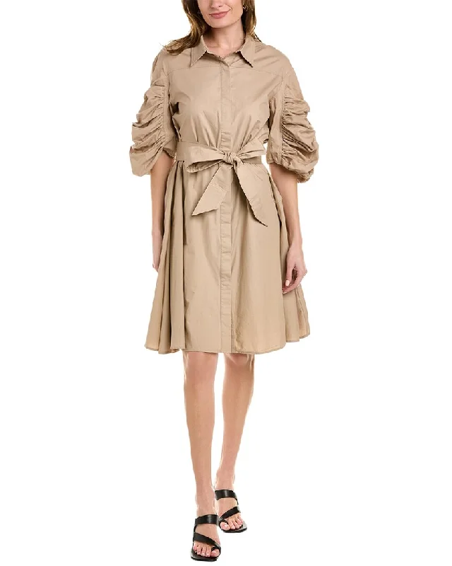 Women's shirt dress soft khaki -Gracia Tie Waist Shirtdress